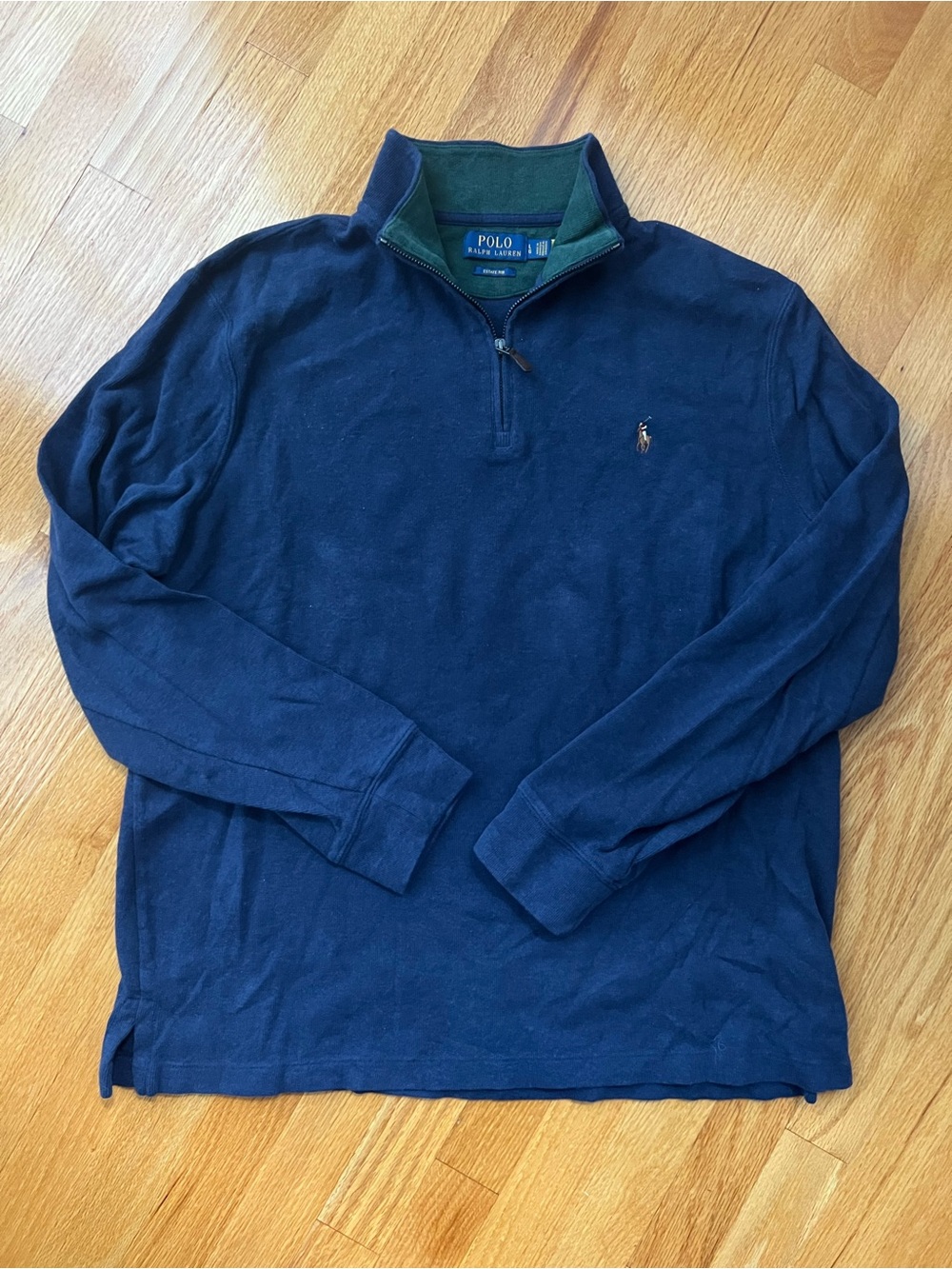 Ralph Lauren Navy Half-Zip Pullover with Green Inner Collar